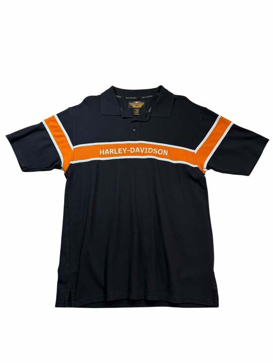 Harley-Davidson Other - Harley-Davidson Mens L Black Orange Stripe Polo Shirt Embroidered Logo